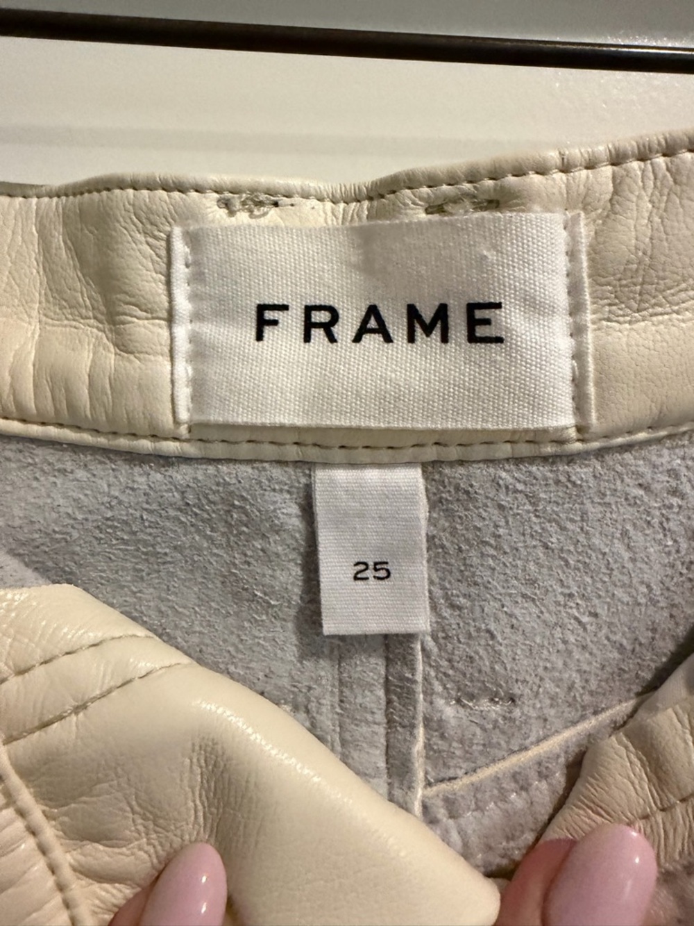 FRAME 'High in Tight Straight' Cream Straight-Leg Leather Jeans Size 25 - Picture 4 of 6